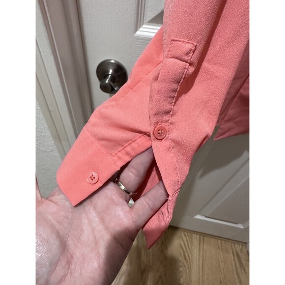 Banana Republic Tie Long Sleeve Blouse Top Salmon Petite XS - Picture 3 of 10